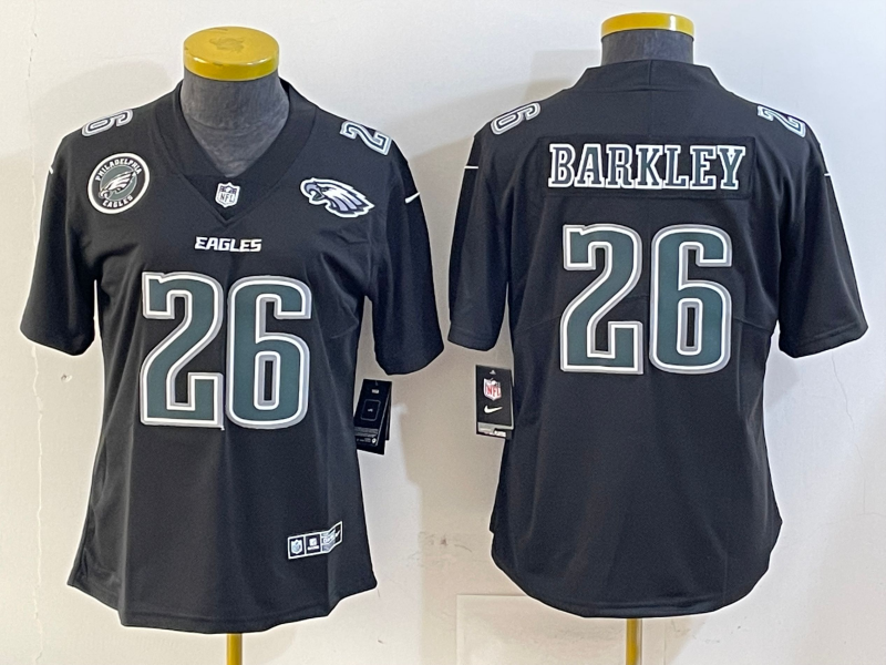 Eagles 25/26 Barkley #26 Black/White/Gray Women NFL Jersey