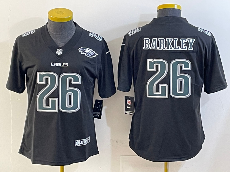 Eagles 25/26 Barkley #26 Black/White/Gray Women NFL Jersey