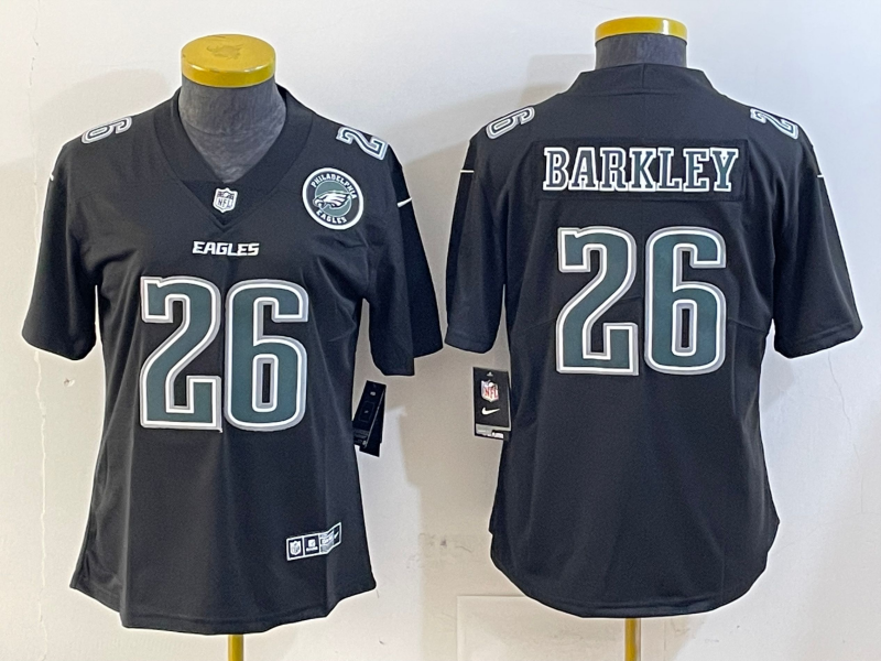 Eagles 25/26 Barkley #26 Black/White/Gray Women NFL Jersey
