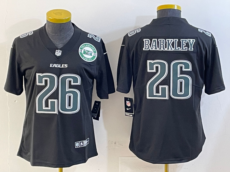 Eagles 25/26 Barkley #26 Black/White/Gray Women NFL Jersey