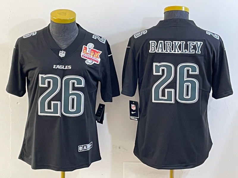 Eagles 25/26 Barkley #26 Black/White/Gray Women NFL Jersey