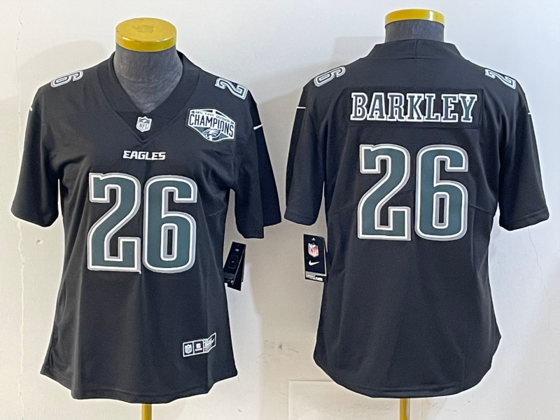 Eagles 25/26 Barkley #26 Black/White/Gray Women NFL Jersey