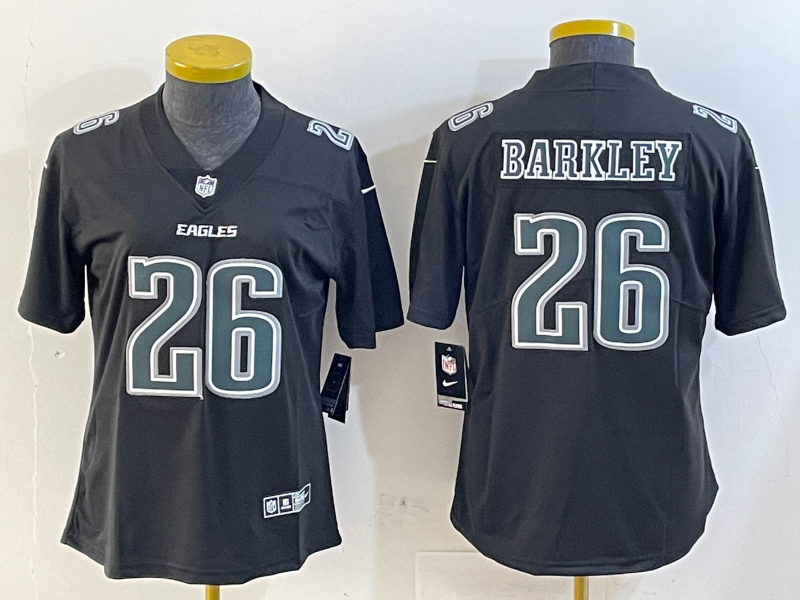 Eagles 25/26 Barkley #26 Black/White/Gray Women NFL Jersey