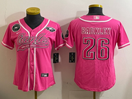 Eagles 25/26 Barkley #26 Pink/White/Black Women NFL Baseball Style Jersey
