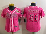 Eagles 25/26 Barkley #26 Pink/White/Black Women NFL Baseball Style Jersey