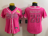 Eagles 25/26 Barkley #26 Pink/White/Black Women NFL Baseball Style Jersey