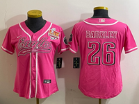 Eagles 25/26 Barkley #26 Pink/White/Black Women NFL Baseball Style Jersey