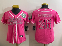 Eagles 25/26 Barkley #26 Pink/White/Black Women NFL Baseball Style Jersey