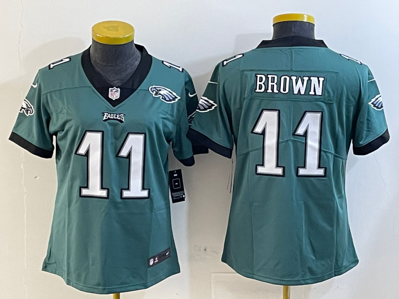 Eagles 25/26 Brown #11 Green/Black/White Women NFL Jersey