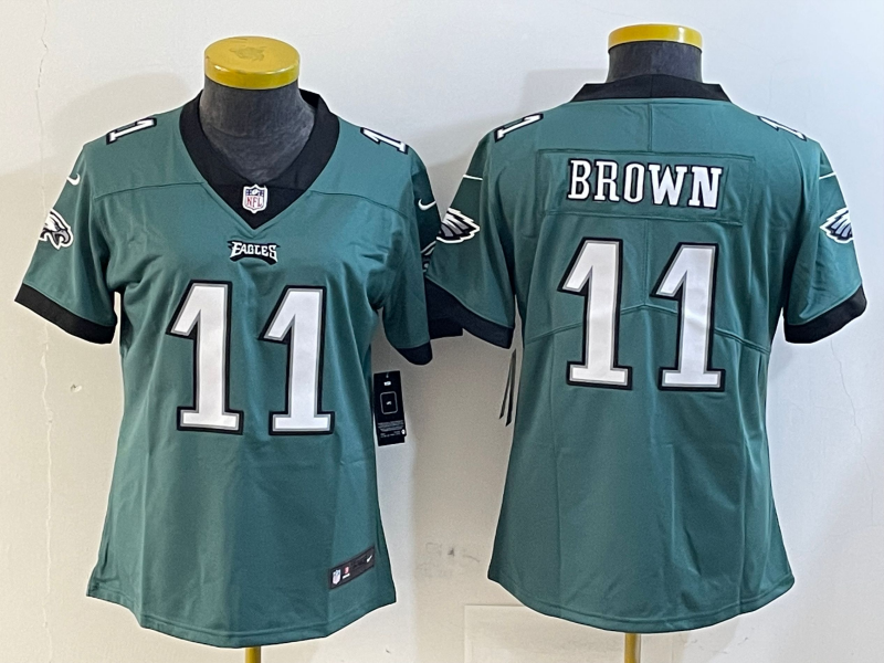 Eagles 25/26 Brown #11 Green/Black/White Women NFL Jersey