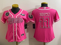 Eagles 25/26 Brown #11 Pink/White/Black Women NFL Baseball Style Jersey