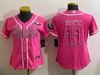 Eagles 25/26 Brown #11 Pink/White/Black Women NFL Baseball Style Jersey