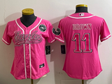 Eagles 25/26 Brown #11 Pink/White/Black Women NFL Baseball Style Jersey
