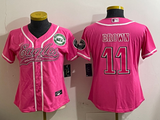 Eagles 25/26 Brown #11 Pink/White/Black Women NFL Baseball Style Jersey