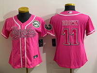 Eagles 25/26 Brown #11 Pink/White/Black Women NFL Baseball Style Jersey