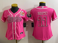 Eagles 25/26 Brown #11 Pink/White/Black Women NFL Baseball Style Jersey