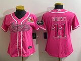 Eagles 25/26 Brown #11 Pink/White/Black Women NFL Baseball Style Jersey