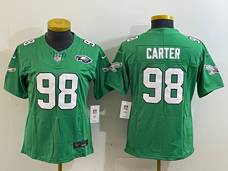 Eagles 25/26 Carter #98 Green/White/Black Women NFL Jersey