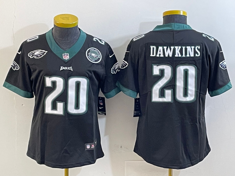 Eagles 25/26 Dawkins #20 Black/White/Green Women NFL Jersey