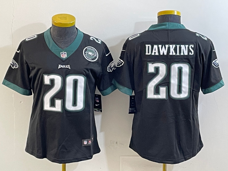 Eagles 25/26 Dawkins #20 Black/White/Green Women NFL Jersey