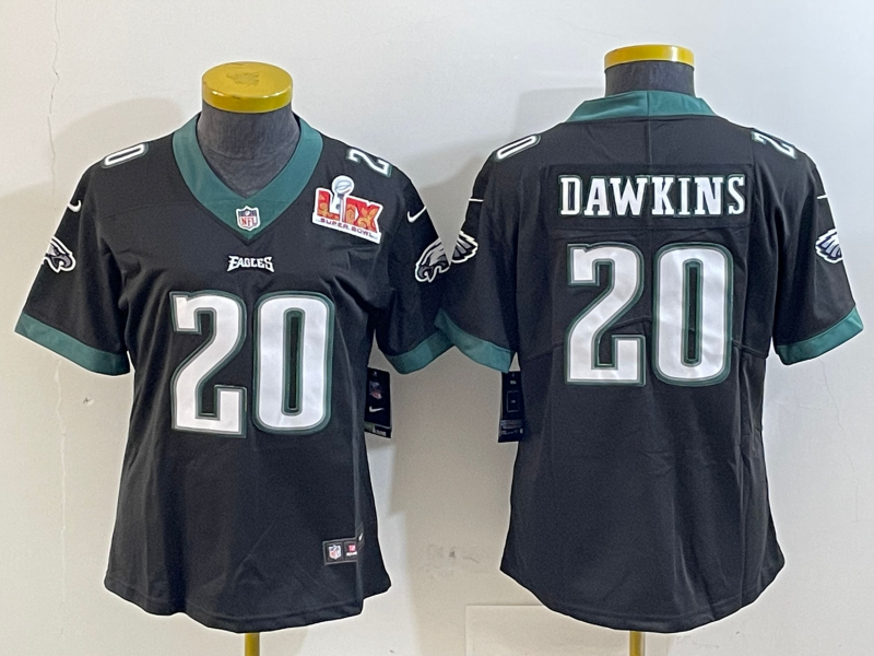 Eagles 25/26 Dawkins #20 Black/White/Green Women NFL Jersey