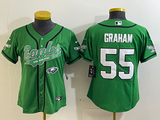 Eagles 25/26 Graham #55 Green/White/Black Women NFL Baseball Style Jersey