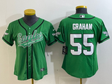 Eagles 25/26 Graham #55 Green/White/Black Women NFL Baseball Style Jersey
