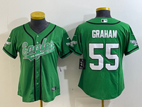 Eagles 25/26 Graham #55 Green/White/Black Women NFL Baseball Style Jersey