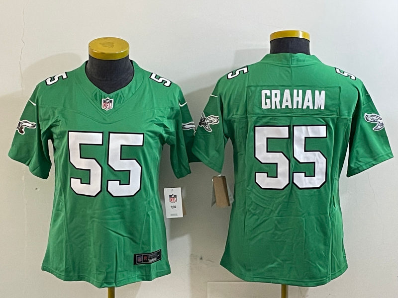 Eagles 25/26 Graham #55 Green/White/Black Women NFL Jersey