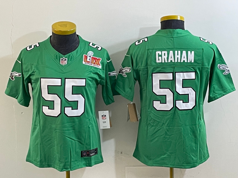 Eagles 25/26 Graham #55 Green/White/Black Women NFL Jersey