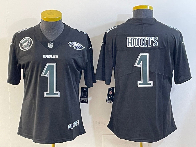 Eagles 25/26 Hurts #1 Black/White/Gray Women NFL Jersey