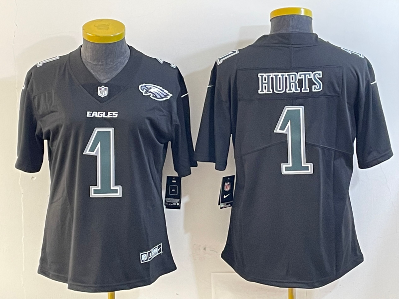 Eagles 25/26 Hurts #1 Black/White/Gray Women NFL Jersey