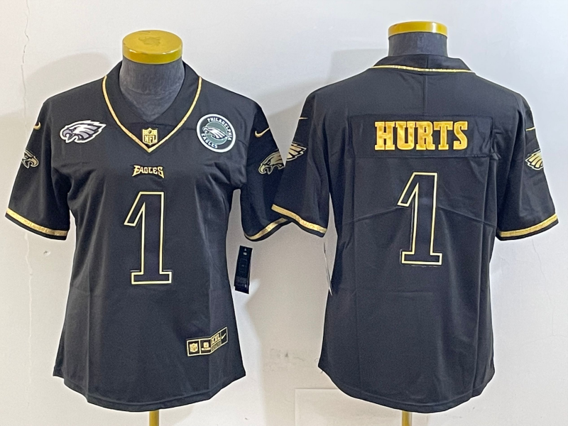 Eagles 25/26 Hurts #1 Black/Yellow Women NFL Jersey