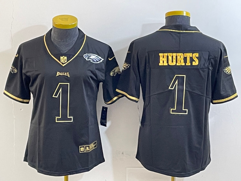 Eagles 25/26 Hurts #1 Black/Yellow Women NFL Jersey