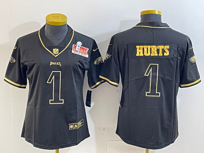 Eagles 25/26 Hurts #1 Black/Yellow Women NFL Jersey