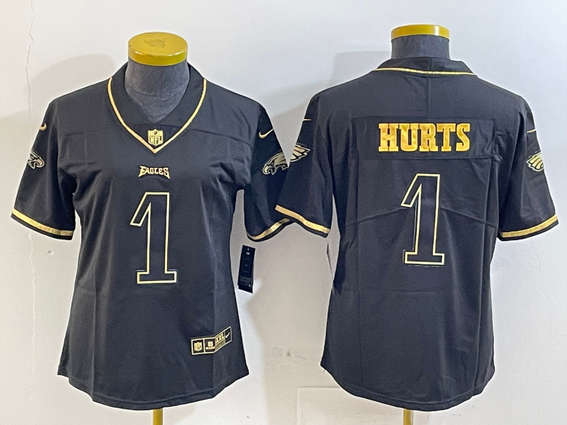 Eagles 25/26 Hurts #1 Black/Yellow Women NFL Jersey