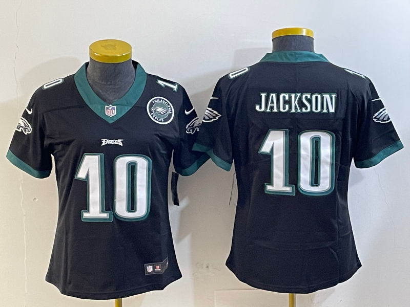 Eagles 25/26 Jackson #10 Black/Green/White Women NFL Jersey