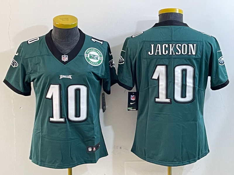 Eagles 25/26 Jackson #10 Green/Black/White Women NFL Jersey