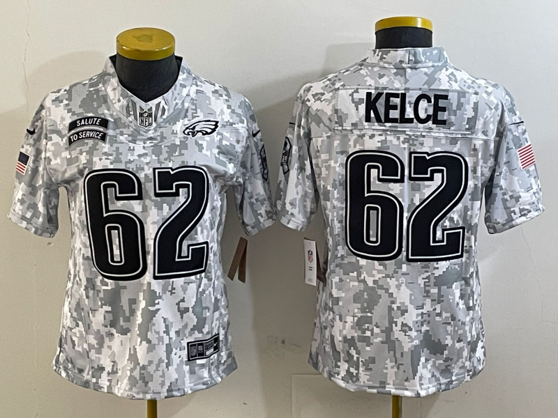 Eagles 25/26 Kelce #62 Arctic Camo Women NFL Jersey