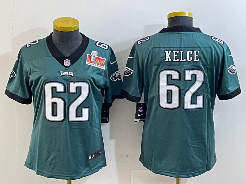 Eagles 25/26 Kelce #62 Green/Black/White Women NFL Jersey