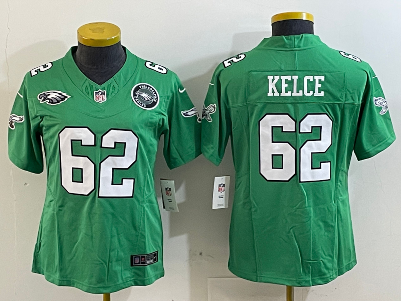 Eagles 25/26 Kelce #62 Green/White/Black Women NFL Jersey