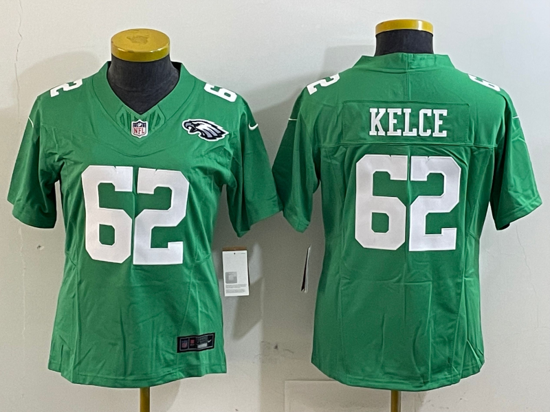Eagles 25/26 Kelce #62 Green/White Women NFL Jersey