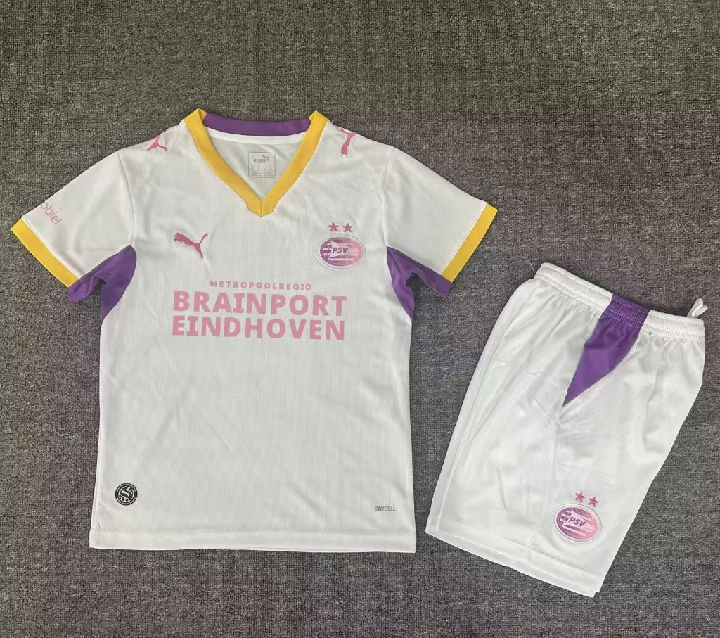 Eindhoven 26/27 White Base/Yellow/Purple Home Kids Jersey Set