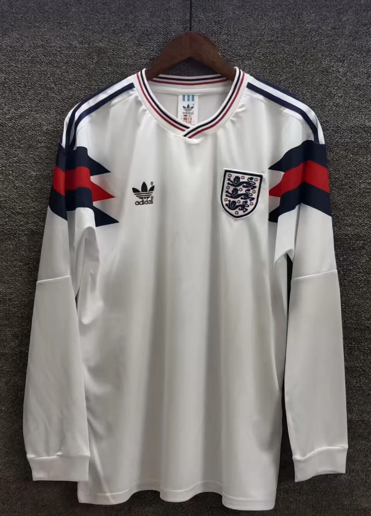 England 1990 Retro White Away Long Sleeve Jersey