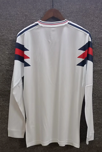 England 1990 Retro White Away Long Sleeve Jersey