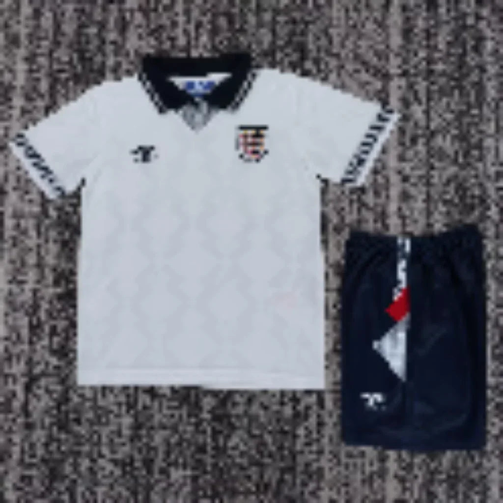 England 1990 Retro White Home Kids Jersey Set