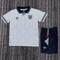 England 1990 Vintage Retro White Home Kids Jersey Set