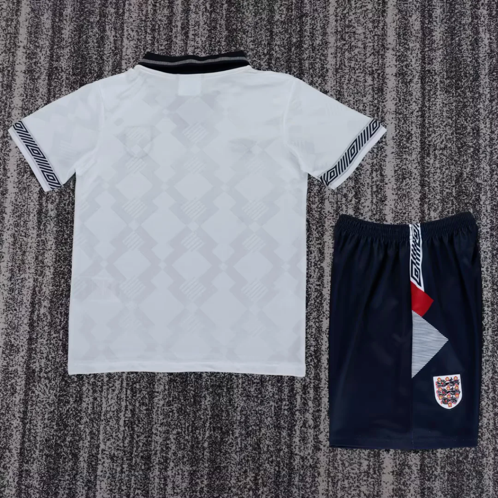 England 1990 Vintage Retro White Home Kids Jersey Set
