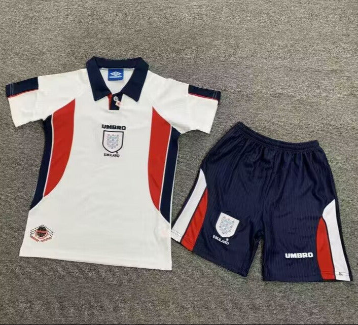England 1998 Vintage Retro Home Kids Jersey Set