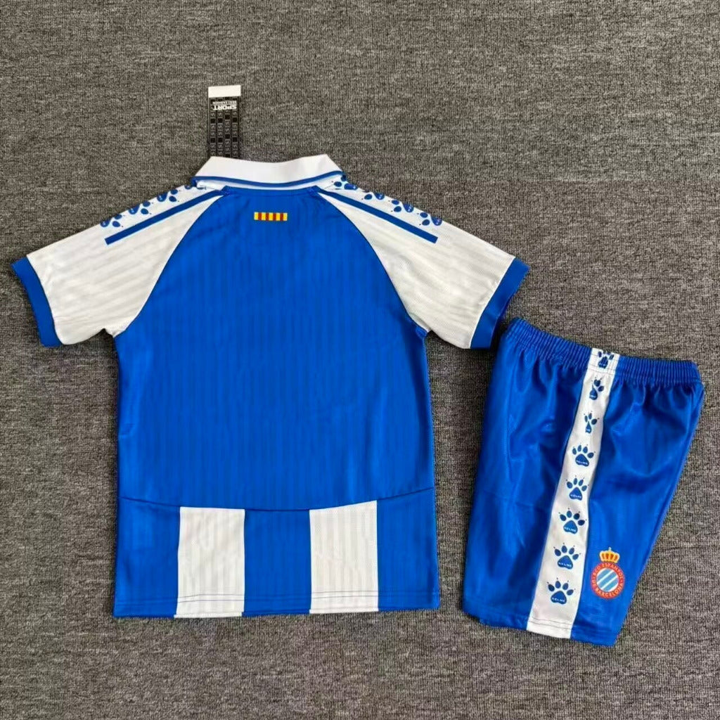 Espanyol 25/26 White/Blue Stripes Home Kids Jersey Set